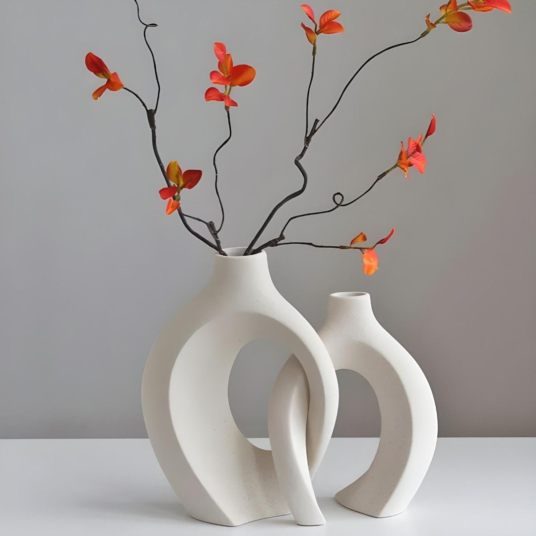 White Sculptural Double Loop Vase