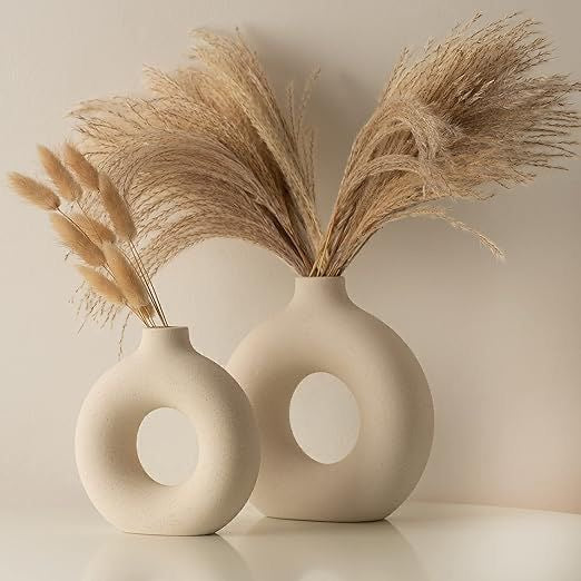 Round Hollow Ceramic Vases (Set of 2)